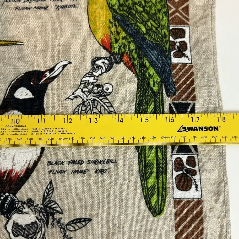 Vintage Linen Birds Of Fiji Travel Souvenir Tea Towel